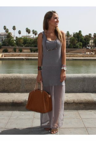 Vestido gris largo casual