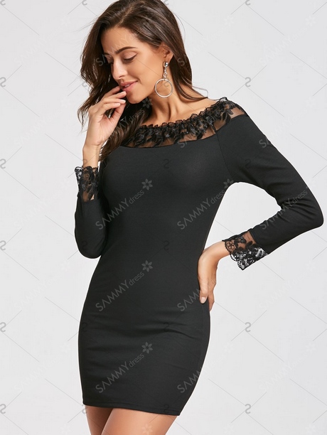 Vestido negro encaje manga larga