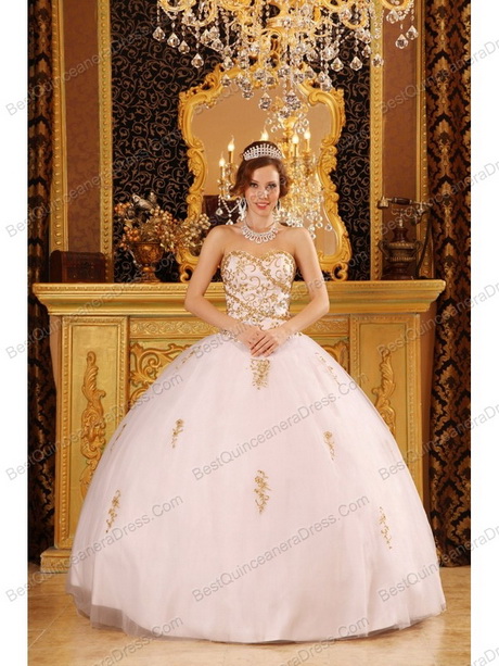 White and gold quinceanera dresses