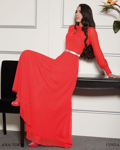 Vestido rojo largo manga larga