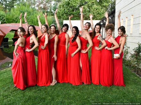 Vestidos de damas de honor rojos largos