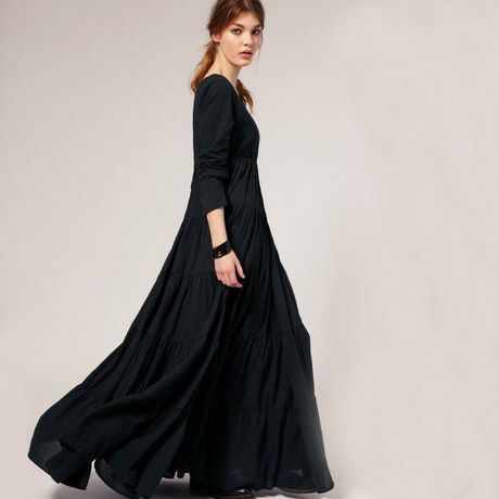 Vestido largo negro algodon